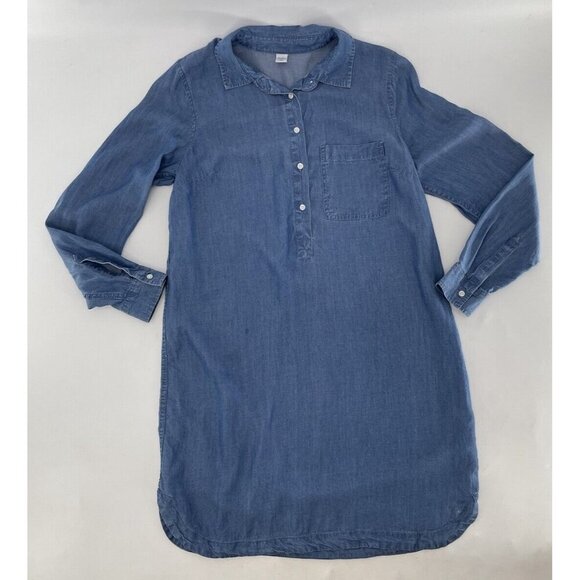 Old Navy 100% Chambray Shirt Button Front Blue Long Sleeve Dress S, Flaw - Picture 3 of 13